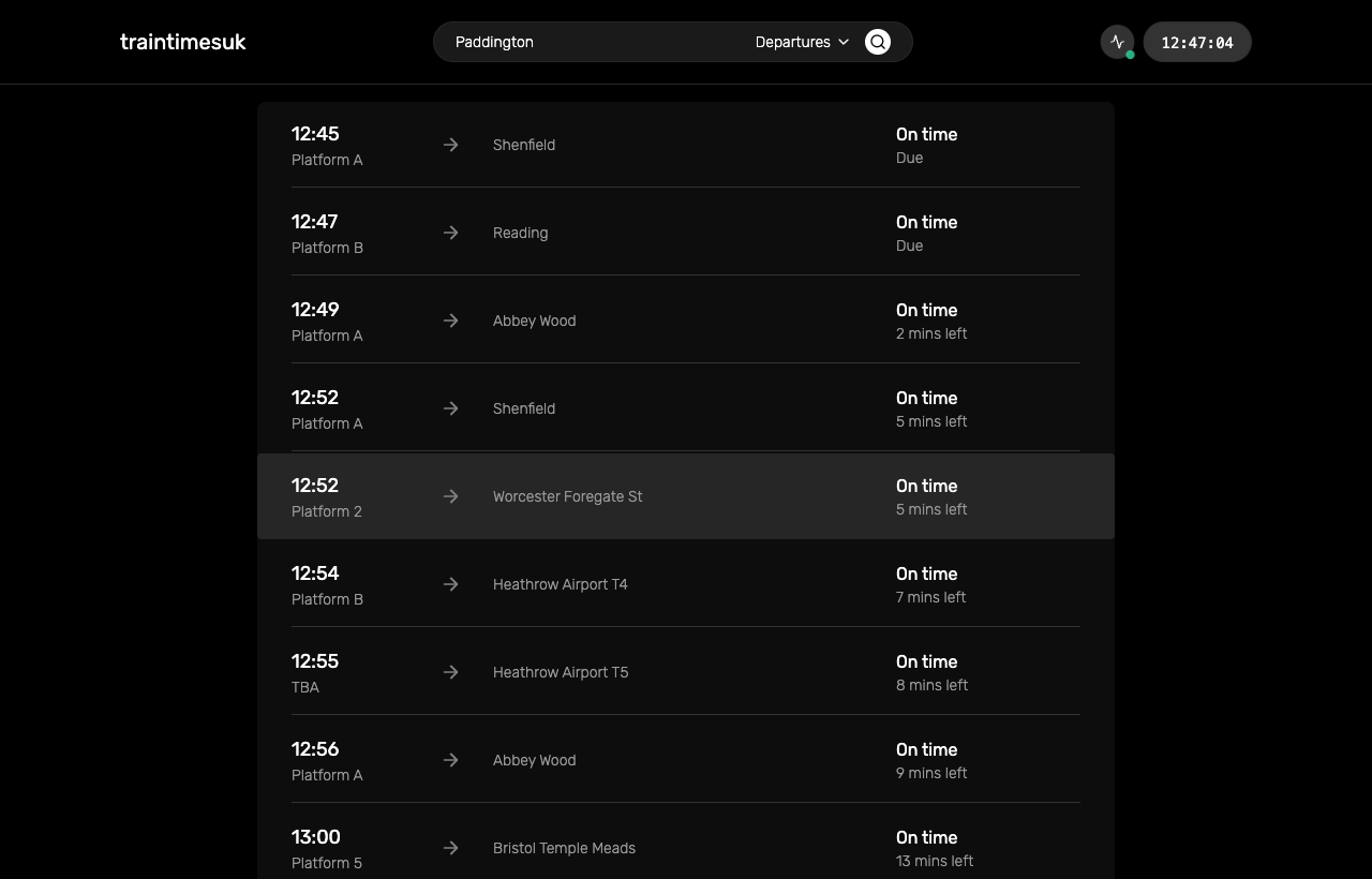 traintimesuk — Paddington live departures